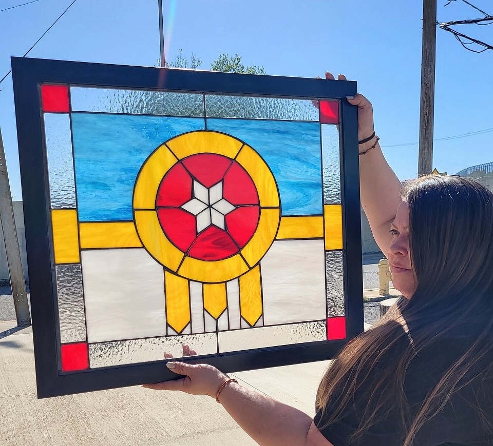 Stained Glass Tulsa Flag by Tulsa Native Cherokee Artist Brandi Hines- Lee